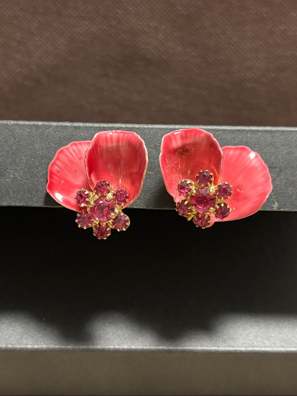 Vintage Vendome enamel and gemstone floral earrings
